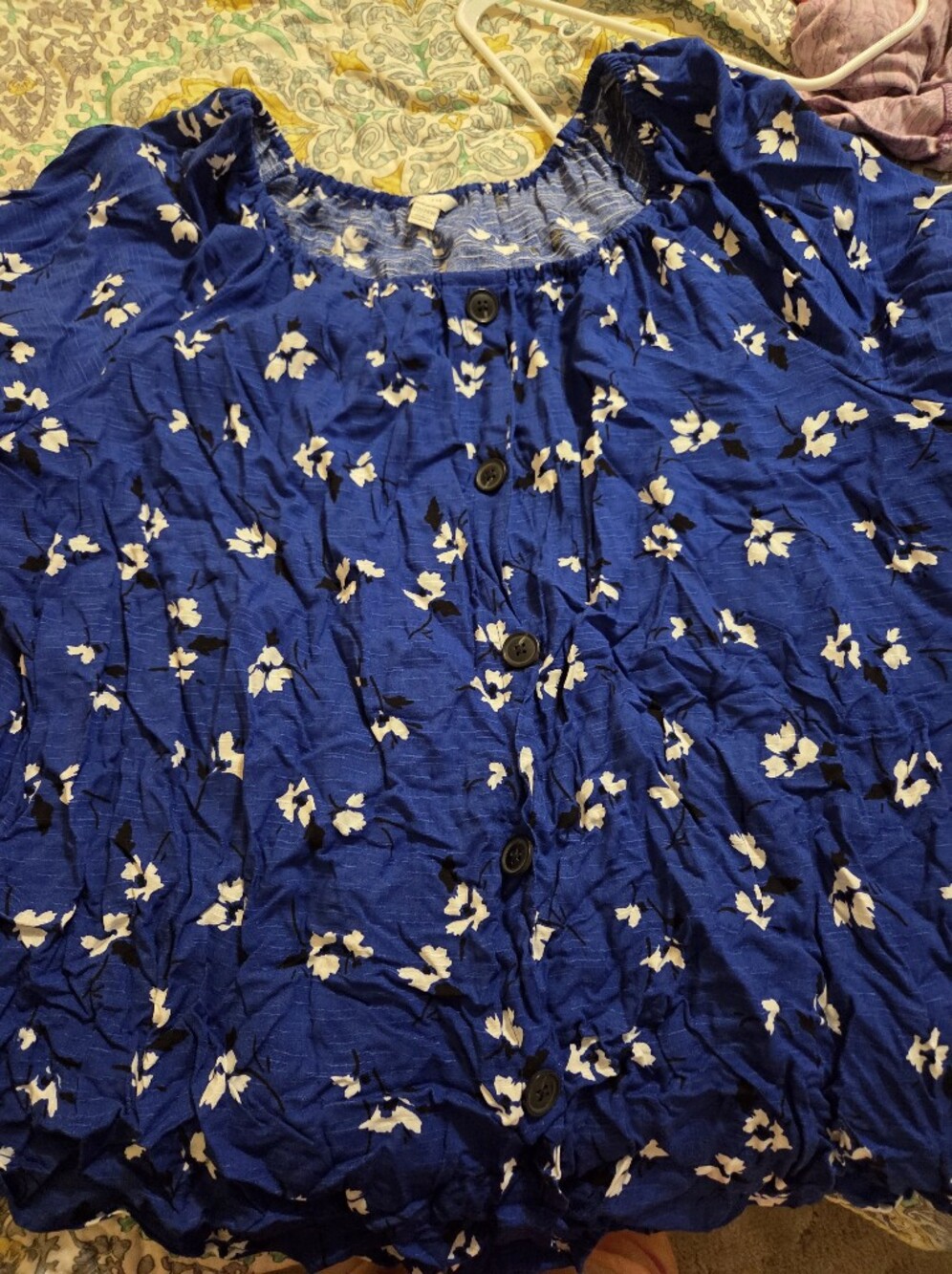 Royal Blue Floral Button-Front Blouse